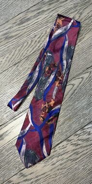 LA FENICE Neck Tie 100%Silk Made in Italy Red Purple, multicolored 60”